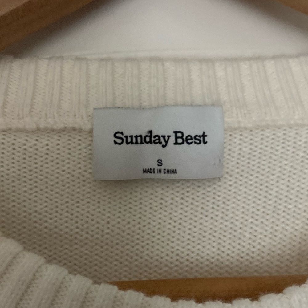 Aritzia Sunday Best Peggy Cropped Knitted White Sweater Sz S cotton cashmere - Picture 11 of 16